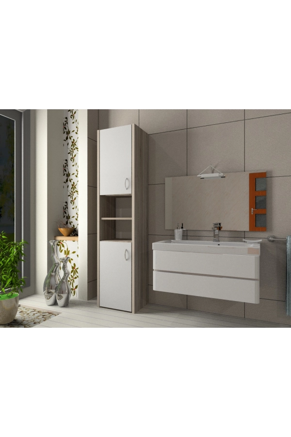 Słupek łazienkowy Adaś 2D Sonoma + Front Biały 30 cm